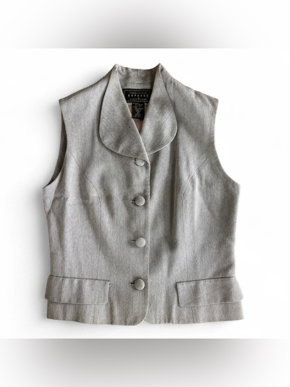 Vtg Express Wool Blend Gray Vest XS 90s academia preppy retro collegiate school